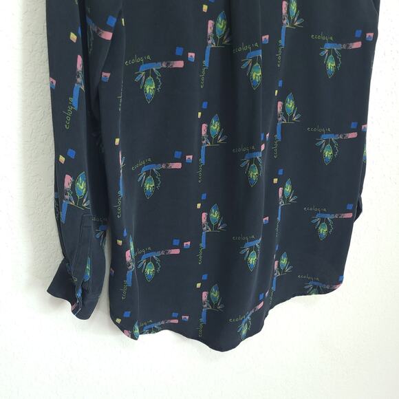 Chicos Button Up Blouse Womens M Silk Casual Artsy Abstract Floral Plants - Picture 12 of 13